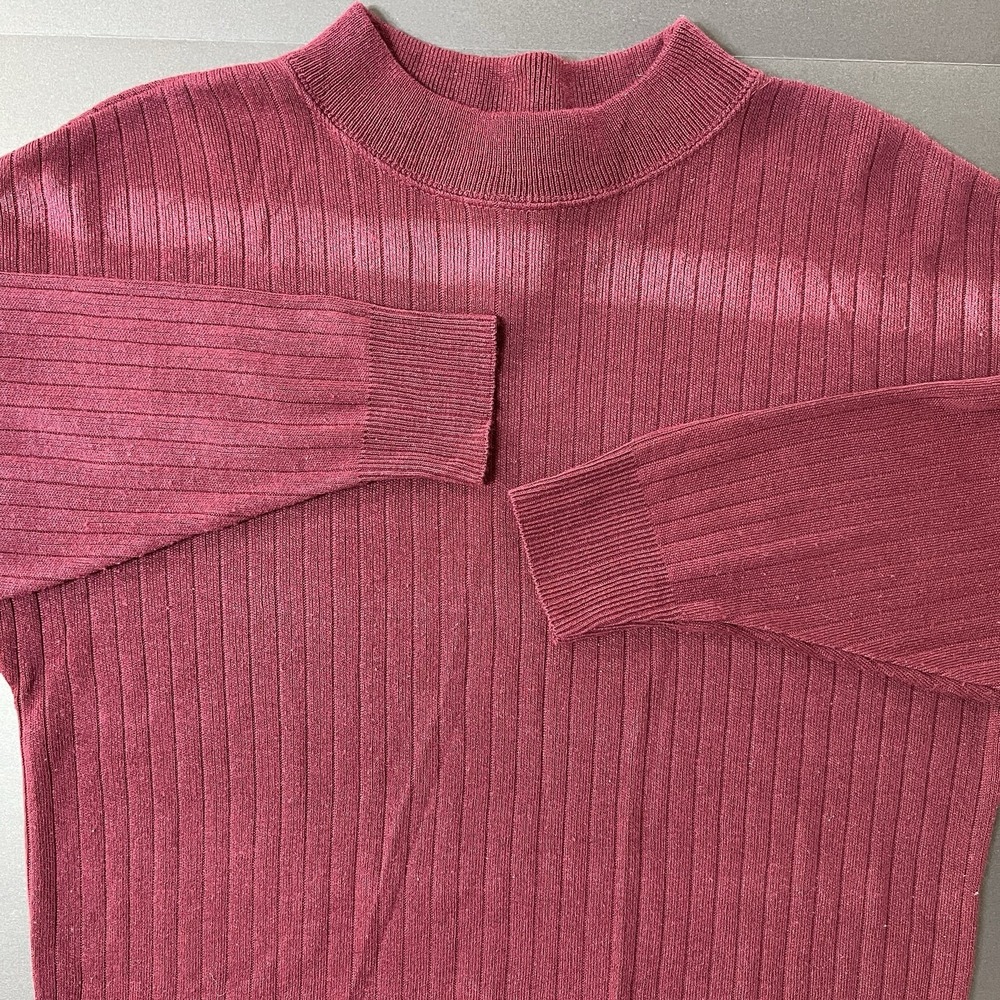 Sag Harbor Burgundy Ribbed Mock Neck  Sweater Women's M Preppy Old Money Vintage
